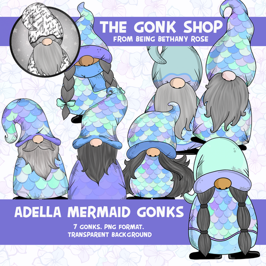 "Adella" Mermaid Gonk / Gnome Clipart / Digital Stickers *INSTANT DOWNLOAD* PNG files